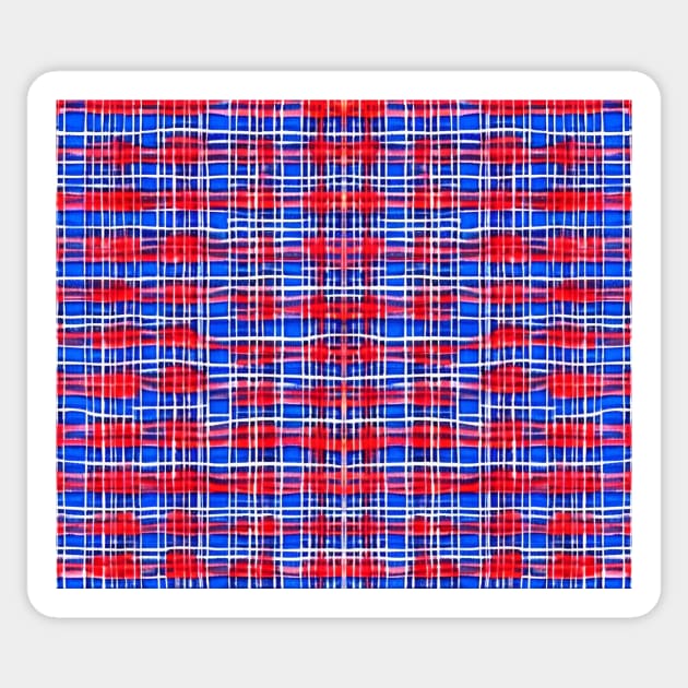 Red White and Blue Aesthetic Tartan Pattern - Patriotic Plaid Quilt 3 Sticker by BubbleMench